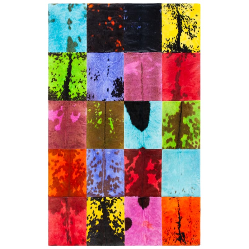 SAFAVIEH Handmade Studio Leather Terza Modern Leather Rug - 5' x 8' - Black/Multi