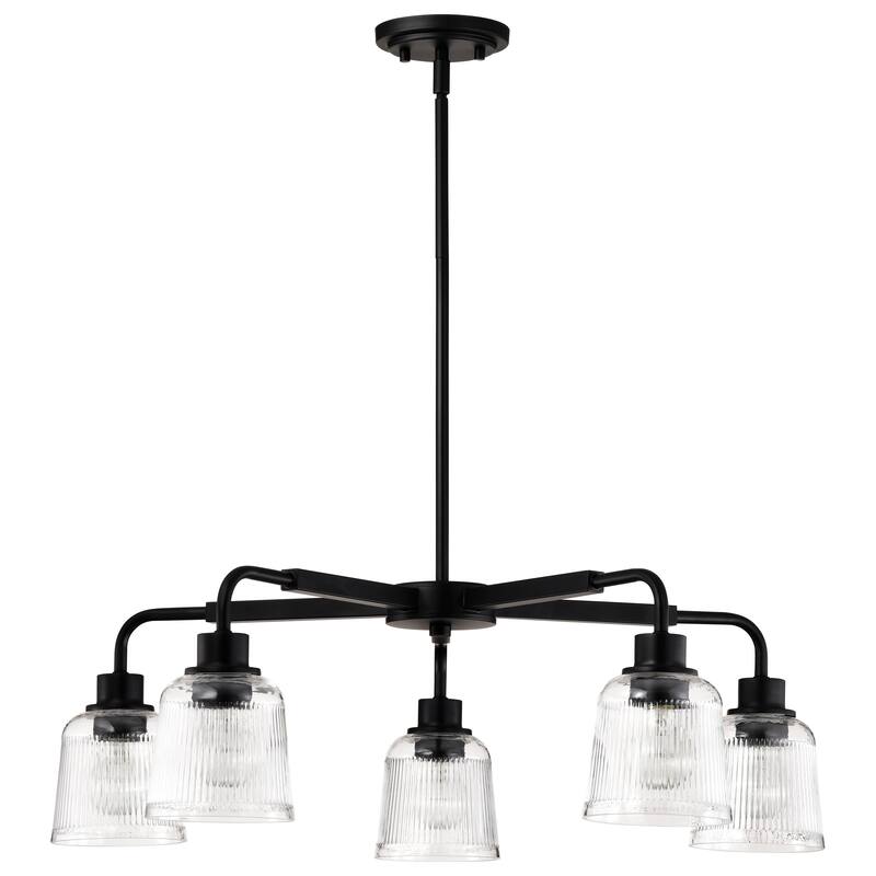 Grayson 5 Light Chandelier Matte Black Finish Clear Ribbed Glass - Matte Black