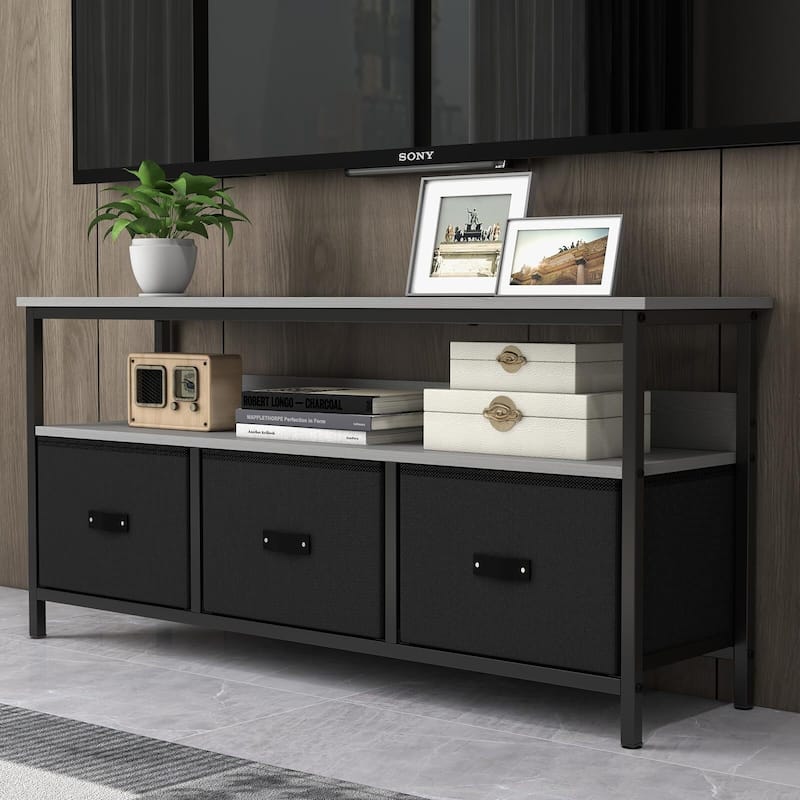 TV Stand Dresser for Bedroom with 3 Fabric Drawer Entertainment Center for 55 Inch Television