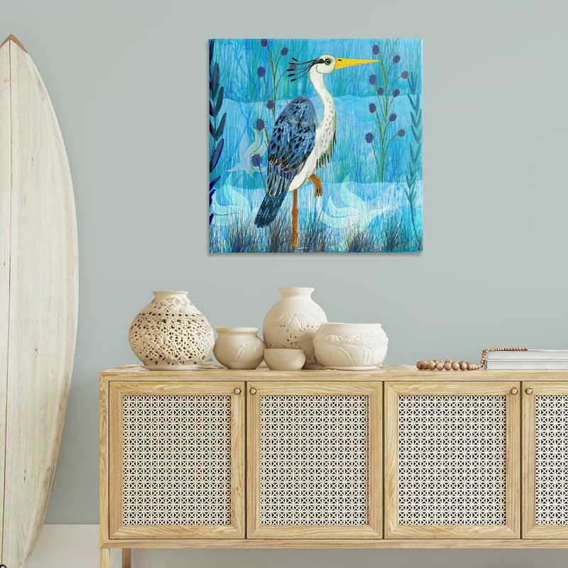 Stupell Standing Crane with Blue Tones Canvas Wall Art Design By Kay Widdowson