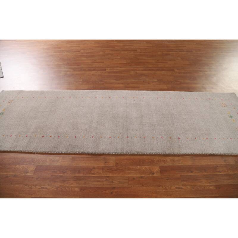 Tribal Gabbeh Beige Runner Rug Handmade Wool Carpet - 2'10"x 9'8"