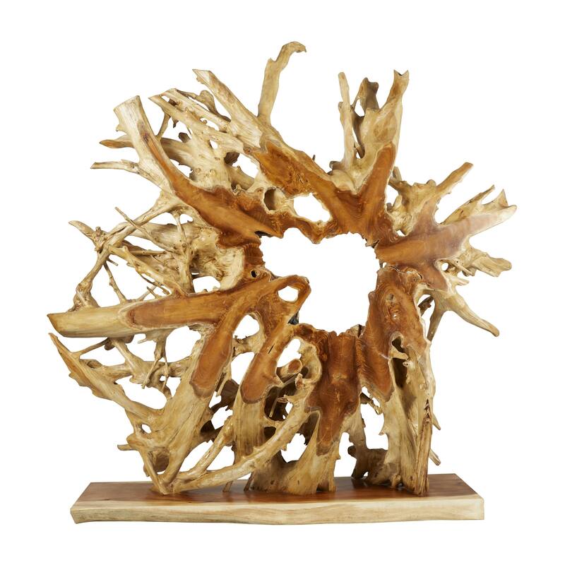 Teak Wood Abstract Handmade Large Oversized Tree Root Floor Decorative Sculpture - Brown or Light Brown - Roche River Decor