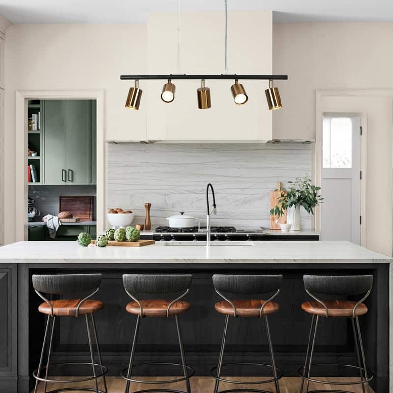 Modern 5-Light Black Gold Chandelier Metal Linear Island Lights for Dining Room - 28.5" L x 6" W x 6" H