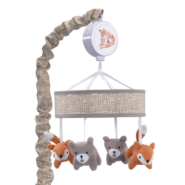 slide 2 of 4, Lambs & Ivy Painted Forest Gray/Beige Fox and Bear Baby Crib Musical Mobile
