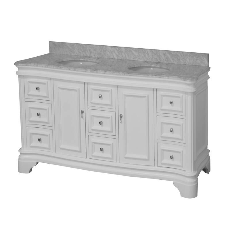 KitchenBathCollection Katherine 72" Double Bathroom Vanity with Carrara Marble Top
