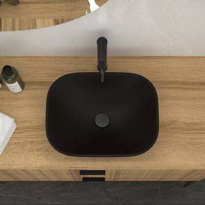 19 Inch Tempered Glass Bathroom Sink in Matte Black with Faucet and Pop-up Drain