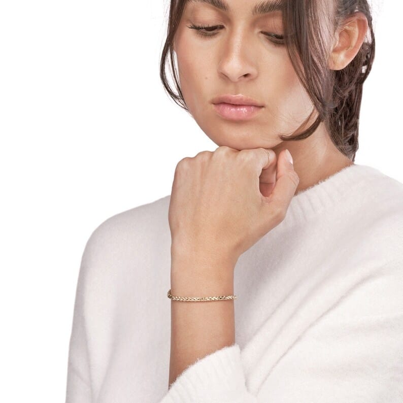 Curata 14k Yellow Gold Solid 7" 1.2mm Diamond-Cut Spiga Wheat Chain Bracelet - (Lobster Claw)