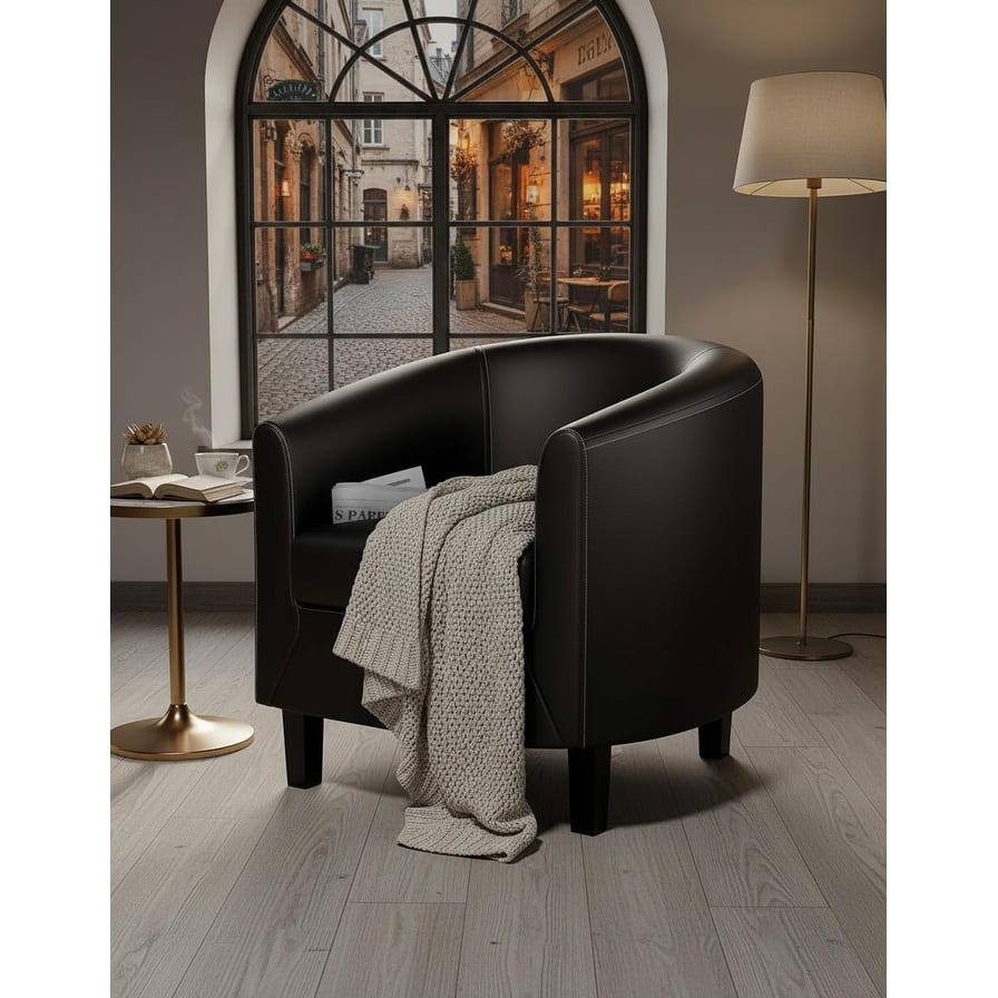 PU Leather Barrel Accent Chair, with Soft Cushion