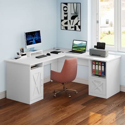 Moasis 59" L Shaped Office Desk with File Cabinet, Corner Computer Desk with Monitor Stand for Home Ofiice