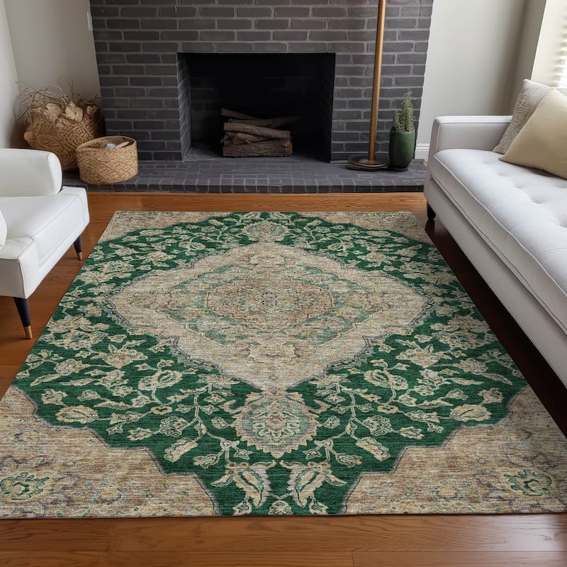 Machine Washable Indoor/ Outdoor Traditional Medallion Chantille Rug