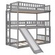 preview thumbnail 7 of 7, Gray Triple Bunk Bed with Slide, Convertible Design, and Full-Length Guardrails