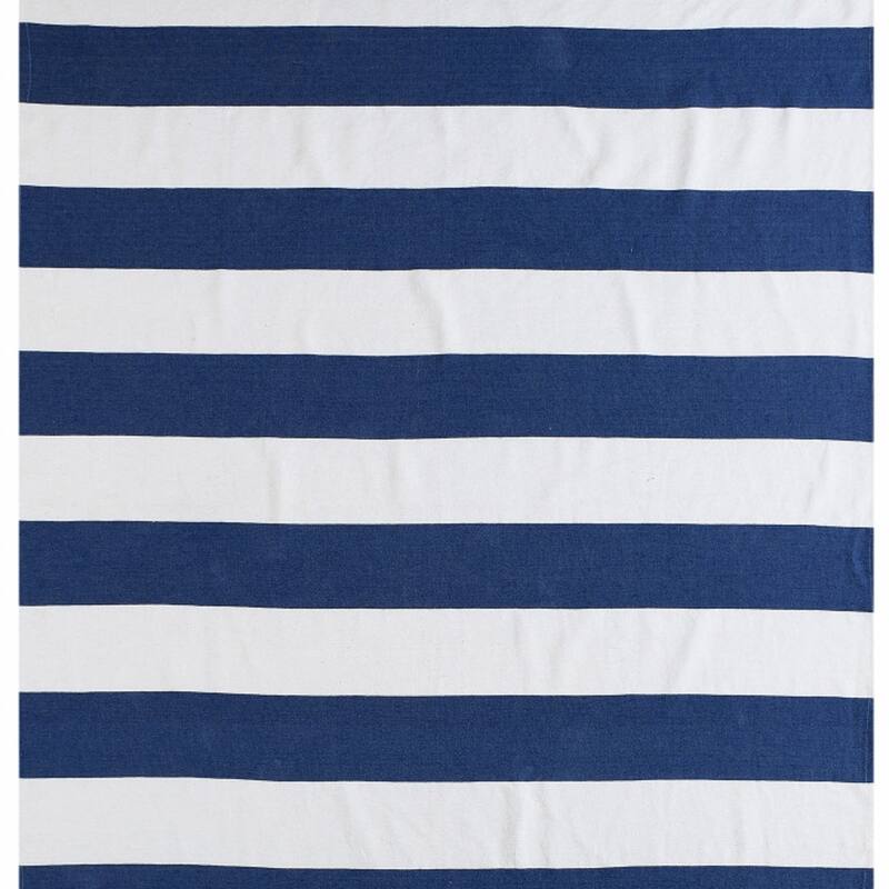 HomeRoots 50" X 60" Blue and White Cotton Woven Striped Throw Blanket with Tassels