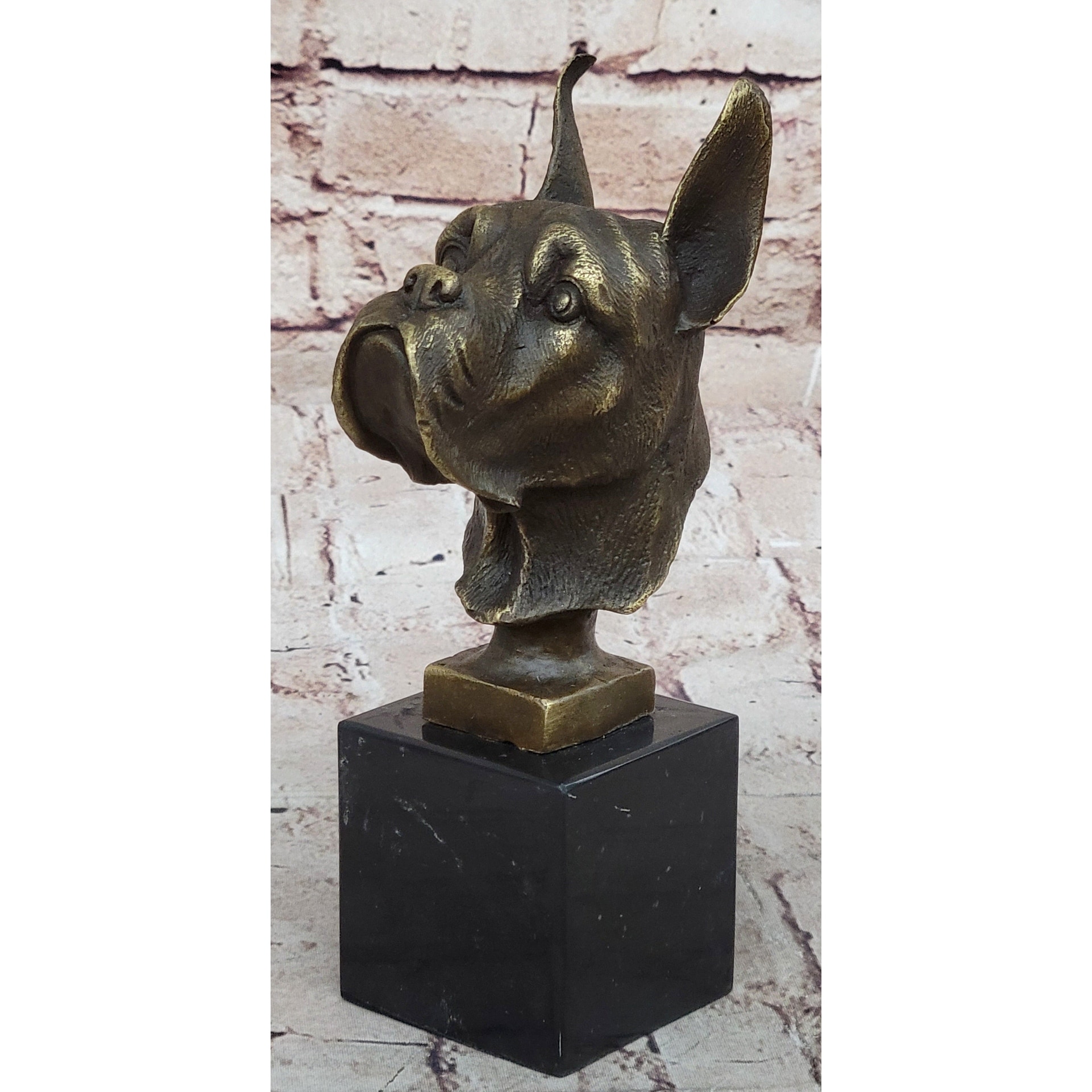 Boxer Dog Breed Bronze Metal Bust Sculpture Statue Signed Original Art On Marble Base