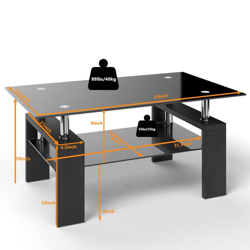 Costway Rectangle Glass Coffee Table Metal Legs End Table Livingroom