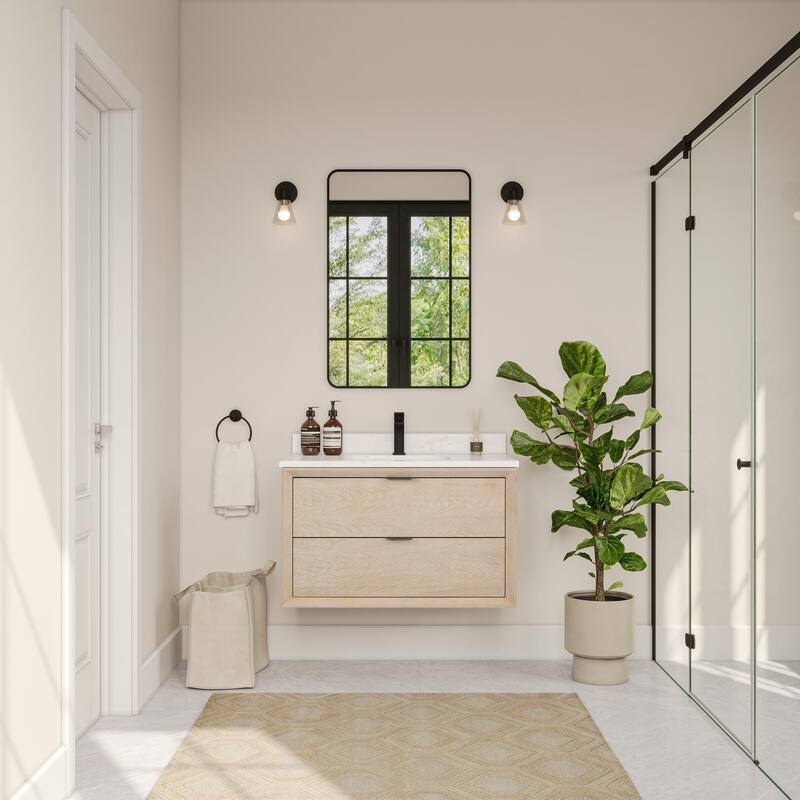 Legion Furniture WH25 Solid Wood Contemporary Bathroom Vanity with 1" thick Artificial top - 36 - Whitewashed Oak