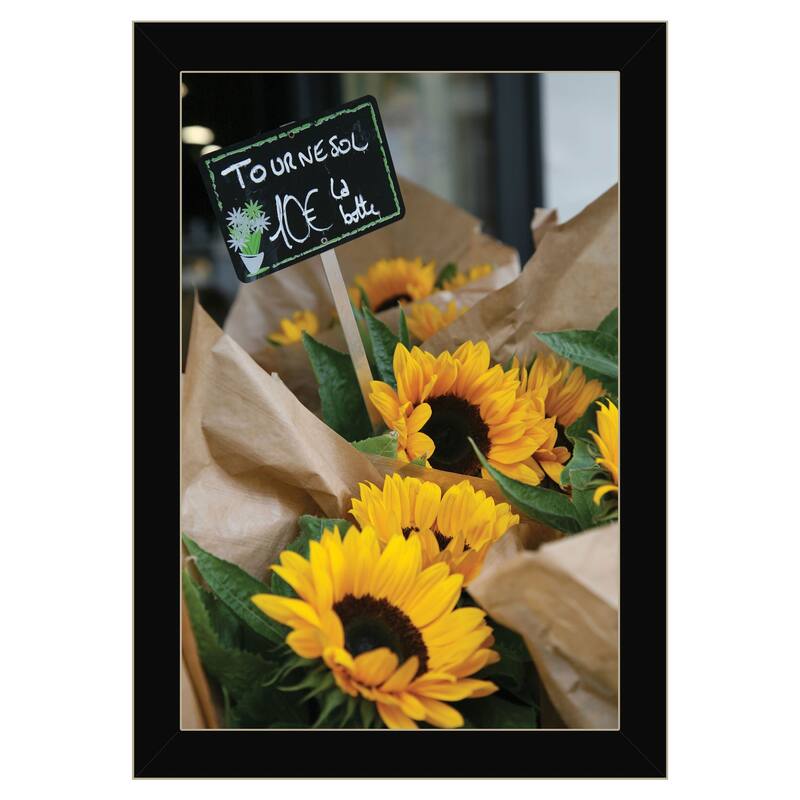 TrendyDecor4U Contemporary "Sunflower Bouquet" Framed Print Wall Art - Black