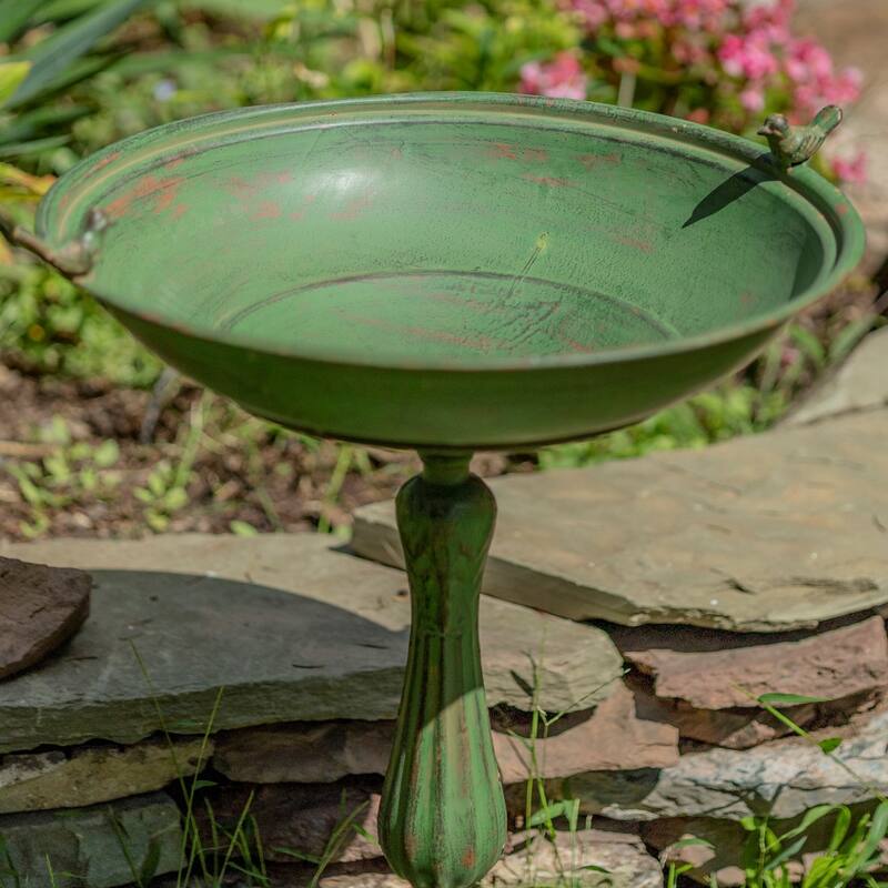 Round Pedestal Birdbath with Bird Details