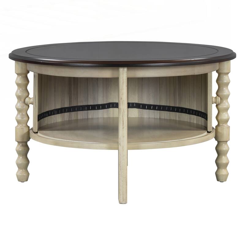 Vintage Round Coffee Table with Storage