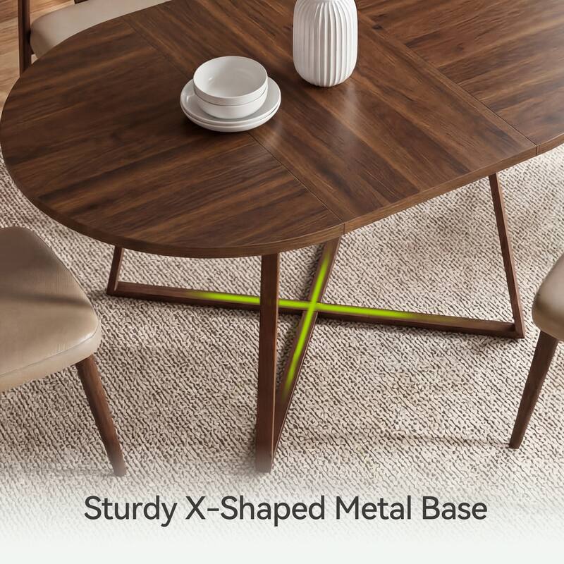 59-Inch Round Dining Table for 4-6 Persons Sturdy X-Shaped Metal Base | Waterproof & Scratch-Resistant Tabletop | Easy Assembly