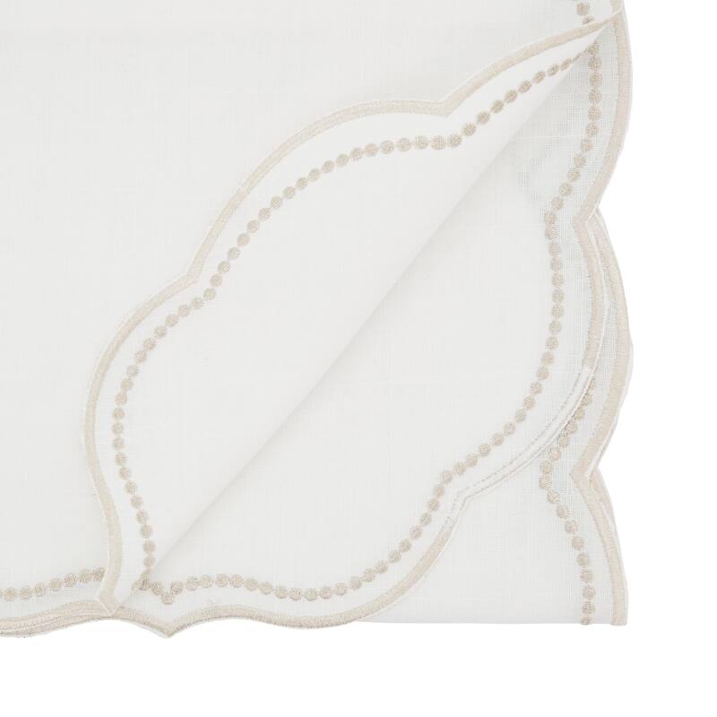 Embroidered Polka Dot Table Runner With Scallop Edge