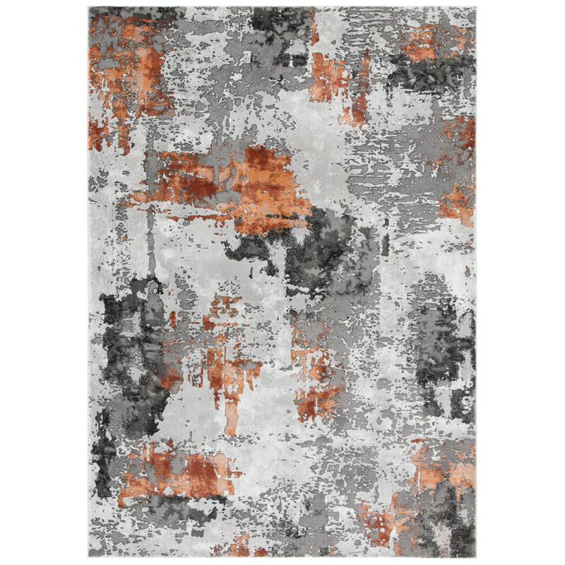 SAFAVIEH Craft Quarta Modern Abstract Rug - 6'7" Square - Grey/Orange