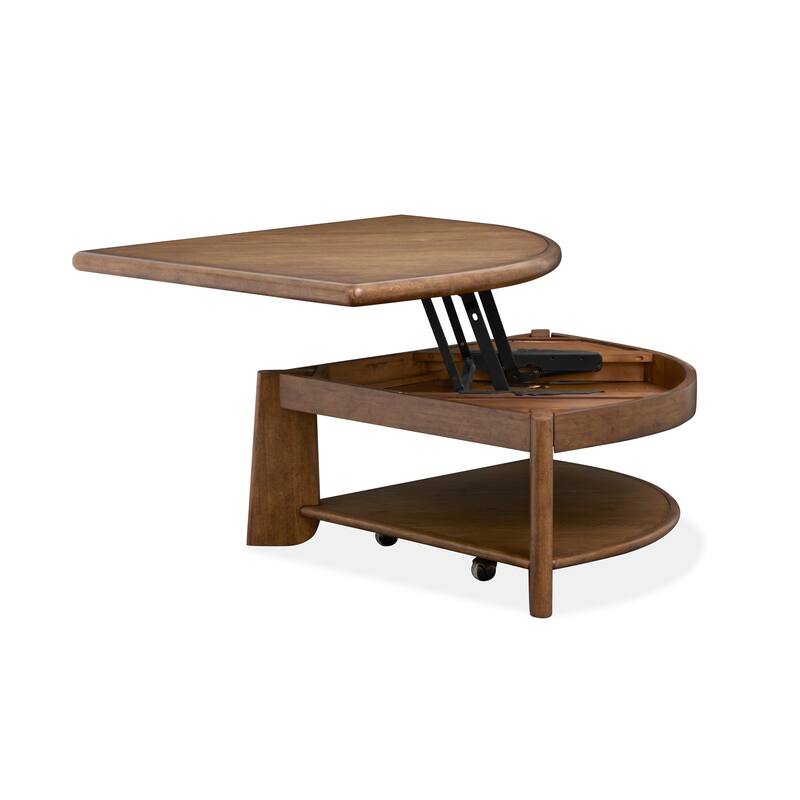 Magnussen Home Tanner Tawny Brown Pie Shaped Lift Top Cocktail Table with Casters - 38''W x 38''D x 16.5''H