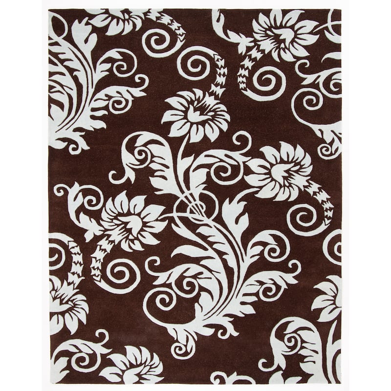 SAFAVIEH Handmade Soho Cassondra Scroll N.Z. Wool Rug - 7'6" x 9'6" - Brown/Blue