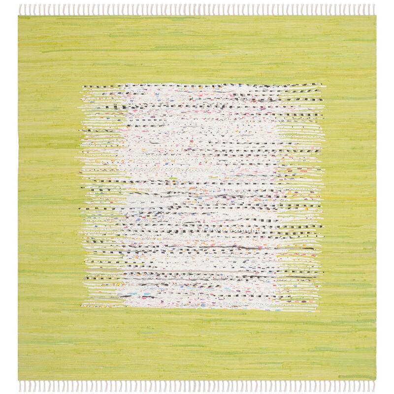 SAFAVIEH Handmade Flatweave Montauk Sidney Cotton Rug - 6' Square - Ivory/Citron