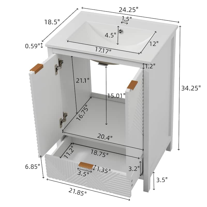 Christopher Knight Home - Seaford 24" Bathroom Vanity with Sink Combo & Single Faucet Hole