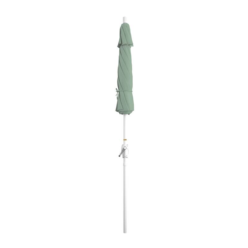 California Umbrella 7.5' Round Crank Lift Push Button Tilt White Aluminum Patio Umbrella with Pacifica Pacific Blue Fabric