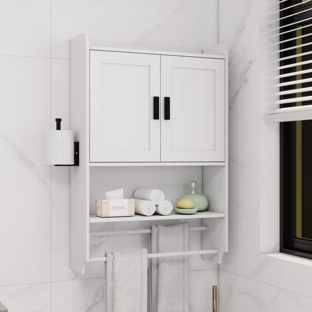 Anmytek White Wall Mounted Cabinet Storage Organizer for Bathroom Kitchen Laundry Room