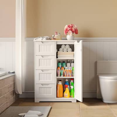 33" Kitchen Pantry Storage Cabinet , Freestanding Wooden Bathroom Storage Cabinet with 4 Drawers for Kitchen and Dining Room
