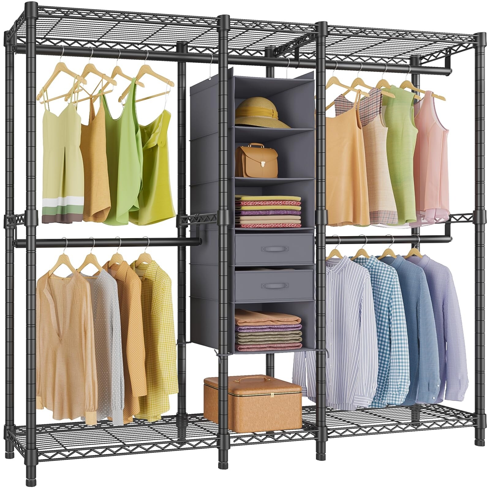 Clothes Rack Large Garment Rack with Shelves Portable Clothing