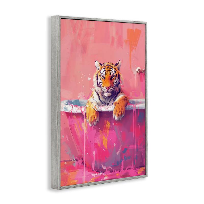Stupell Bright Bathing Tiger in Tub Framed Giclee Art Design By LSR Design Studio