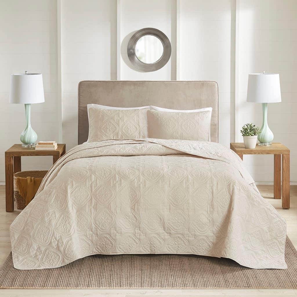 3 Piece Reversible Bedspread Set Cream King/Cal King