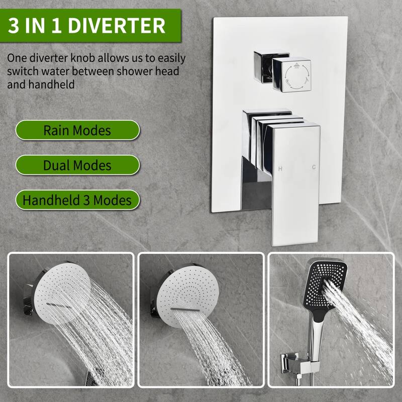 KISRAIS 3 Way Waterfall & Rainfall Faucet Shower System