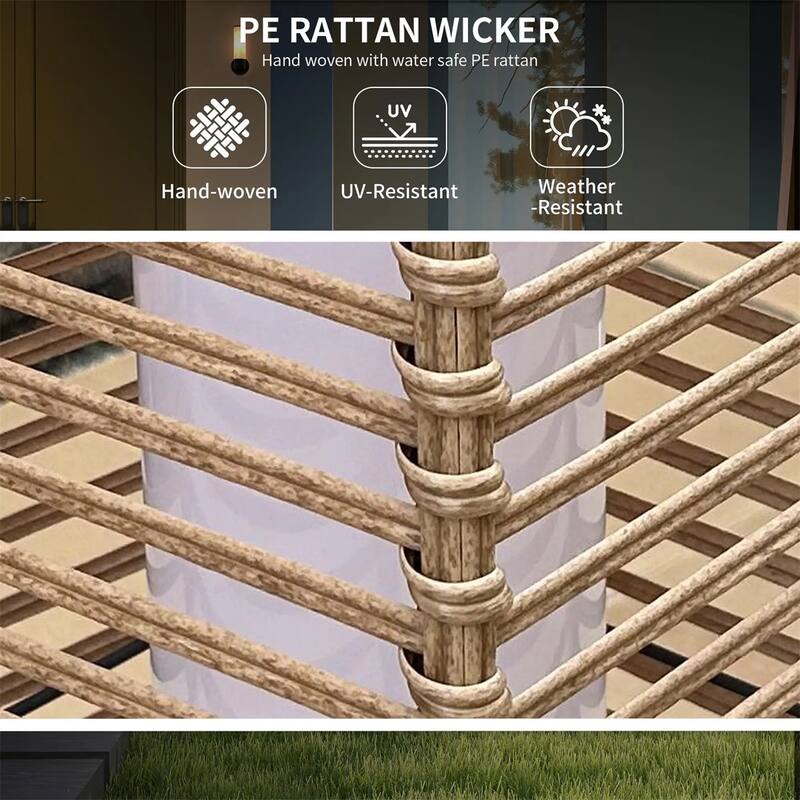 Outdoor Solar Floor Lamp with Warm White LED Waterproof Rattan and Steel Patio Lighting - 7.75" W x 7.75" D x 26.75" H