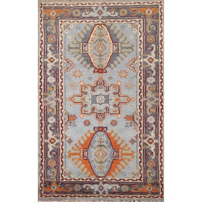 Light Blue Kazak Oriental Accent Rug Wool Carpet - 3'0"x 5'1"