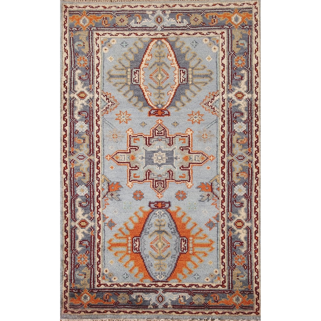 Light Blue Kazak Oriental Accent Rug Wool Carpet - 3'0"x 5'1"