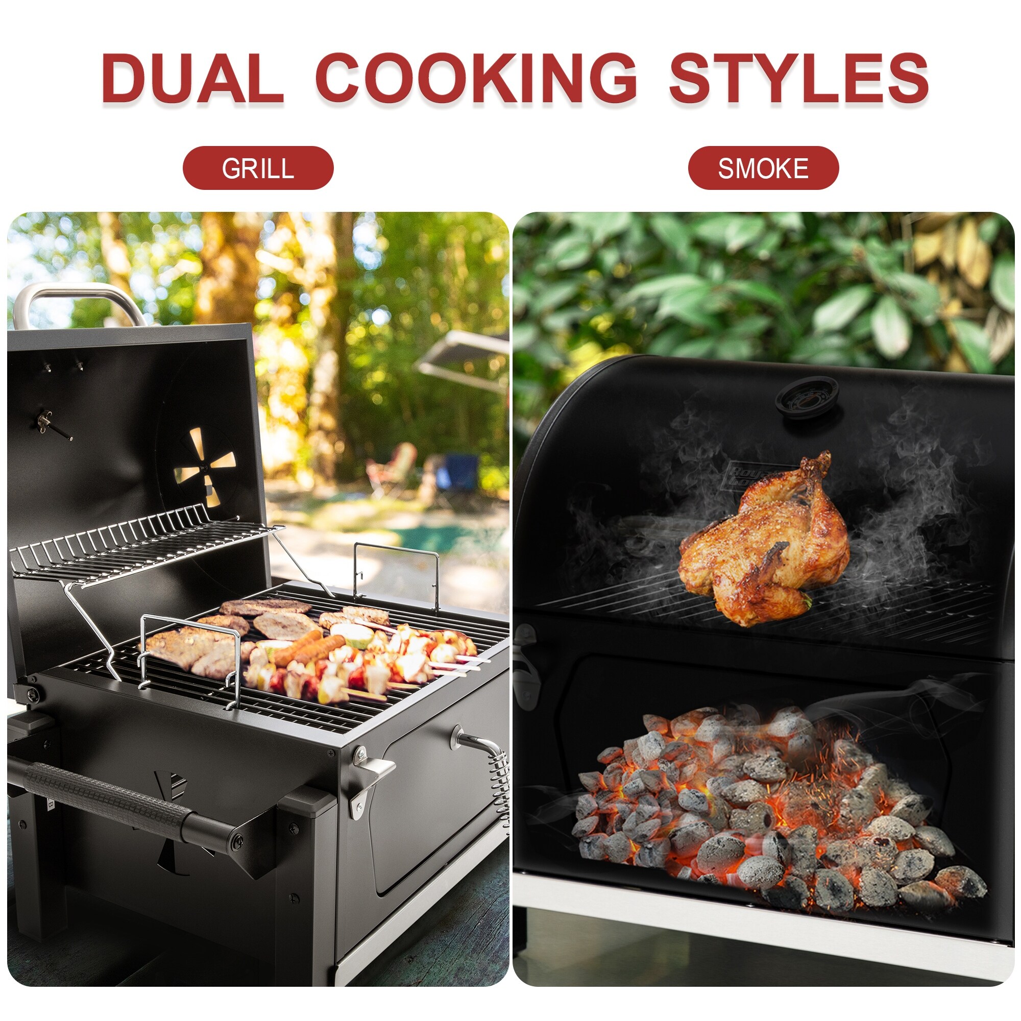 Royal Gourmet Portable Charcoal BBQ Grill with Two Side Handles Black