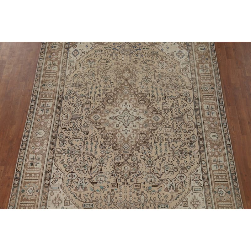 Tabriz Vintage Persian Area Rug Hand-Knotted Wool Carpet - 6'5" x 9'5"