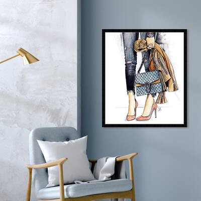 Oliver Gal 'Doll Memories - Fashion Street Glam' Fashion and Glam Framed Wall Art Prints Outfits - Blue, Brown