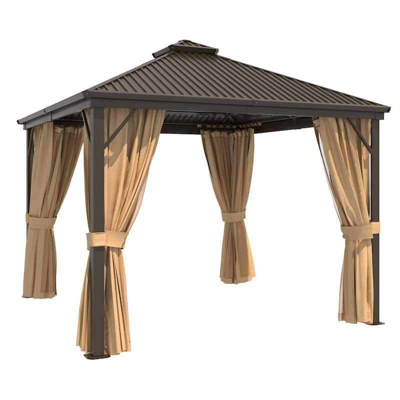 Permanent Hardtop Gazebo with Double Galvanized Steel Roof & UV-Resistant Curtains | Heavy-Duty Aluminum Frame for Patio