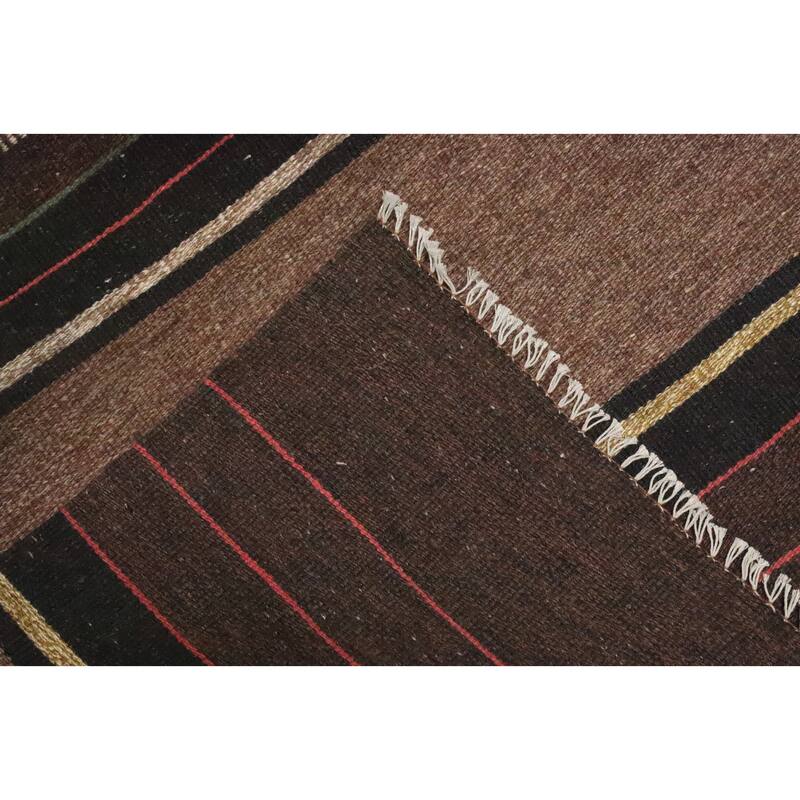Hand Woven Oriental 100% Wool Carpet Southwestern Tribal Brown Kilim Area Rug - 10' 5'' X 6' 6''
