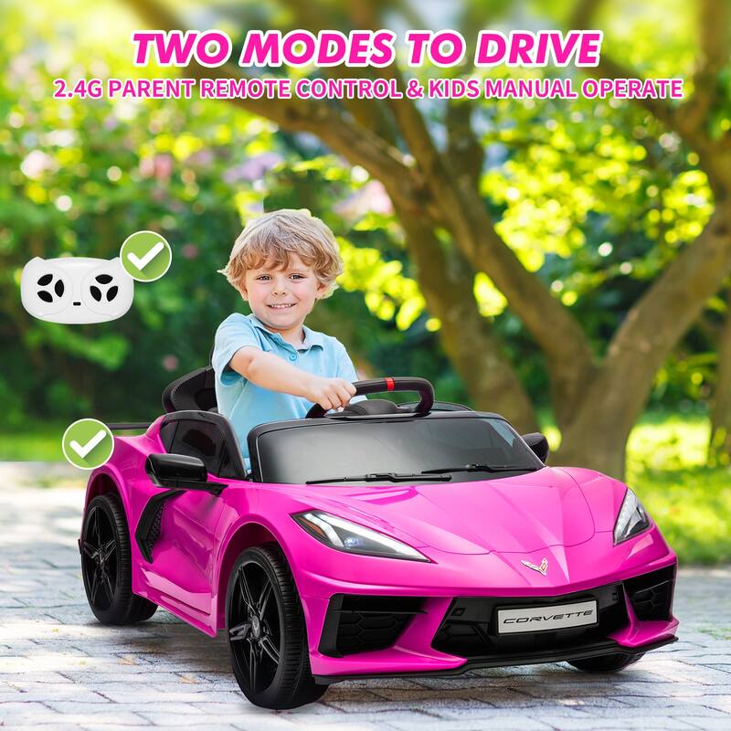 12V Kids Ride on Car, Licensed Corvette Battery Powered Car, Toddler Electric Sports Car Toy