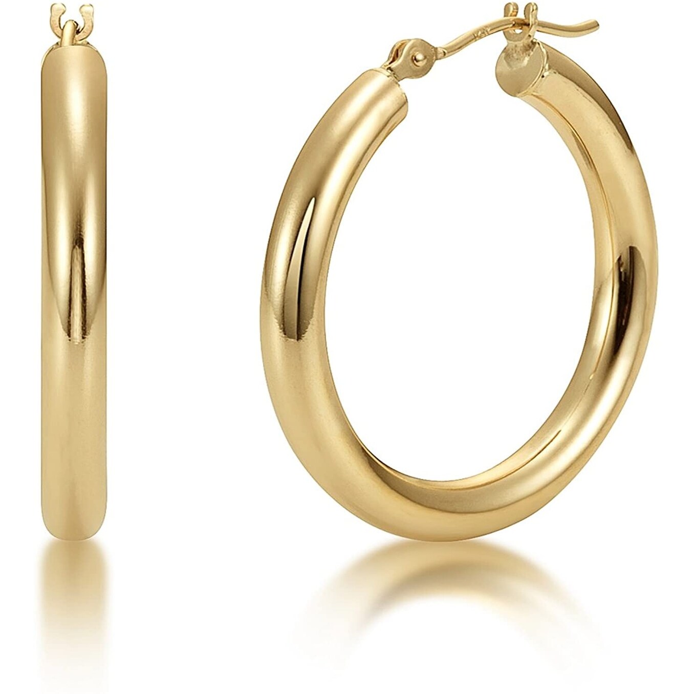 14K Yellow Gold Diamond-cut 3.5x46mm Hollow Hoop Earrings