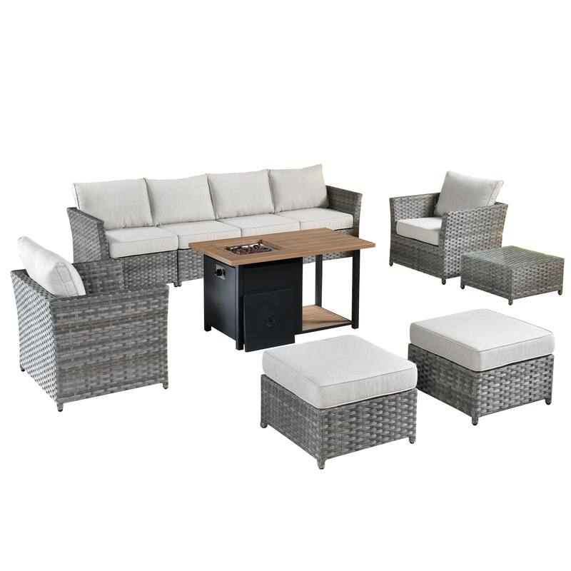 XIZZI 10-piece Outdoor Patio Furniture Conversation Set with Fire Pit