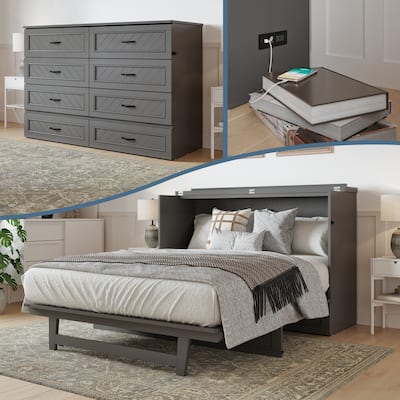 Alpine Murphy Bed Chest with Mattress, Storage Drawer, & Built-in Charger