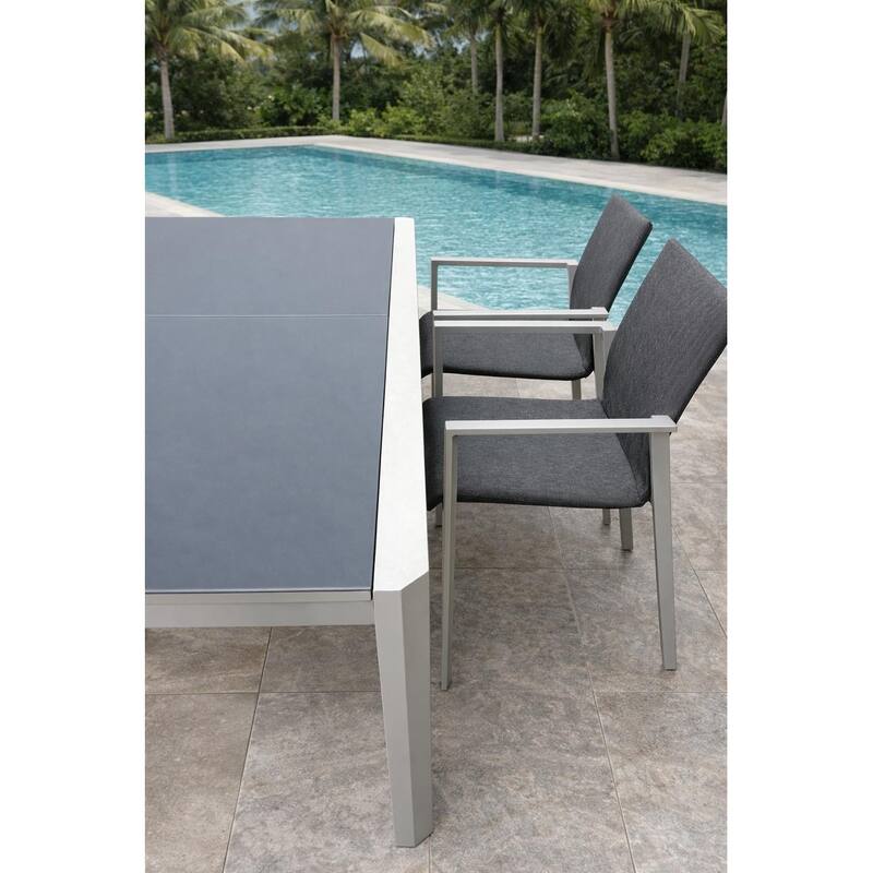 Bailey Light Grey 13-Piece Aluminum Outdoor Dining Set with Sling Set in Midnight Grey - N/A
