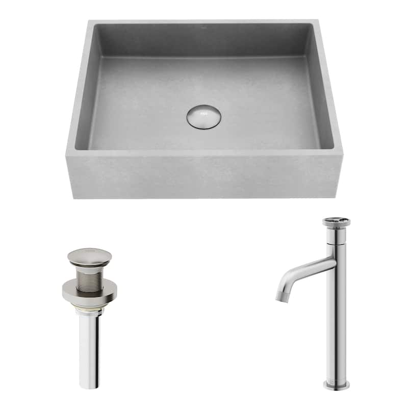 VIGO Coca 19"L x 15"W Concrete Vessel Sink and Cass 12"H Faucet Set